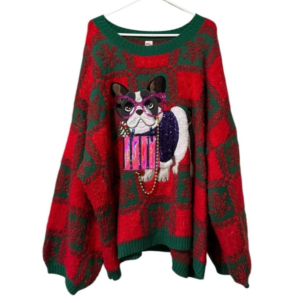 Holiday Time Women Size 4X Boston Terrier Ugly Christmas‎ Sweater Holiday Party
